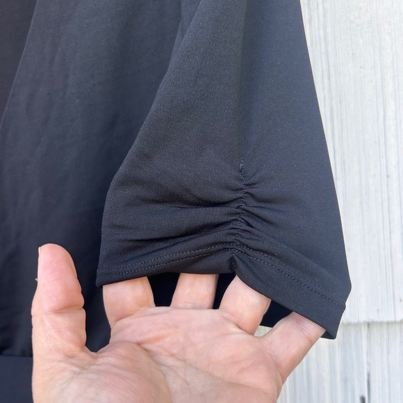 Halara Black V-Neck Wrap Tie Waist Crop Top Elbow Sleeve Puffed Shoulder Medium - Picture 4 of 7